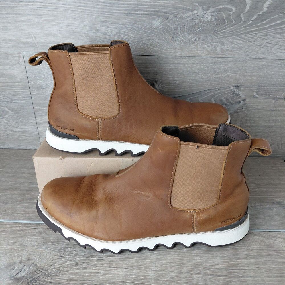 Sorel Kezar Chelsea Boots Mens 11 Brown Leather Waterproof Slip On Ankle Shoes
